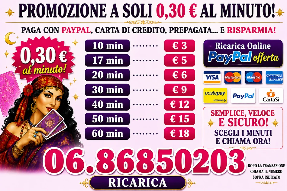 Promozione consulto di cartomanzia online a 0,30 euro al minuto